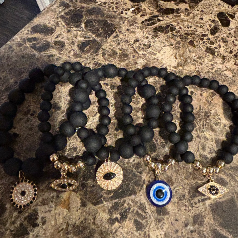 Evil Eye Black Beaded Bracelet Stack - image 2